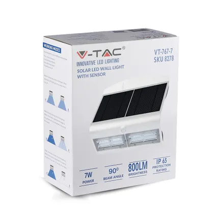 V-TAC VT-767-7-W Witte Solar wandlamp - IP65 - 8W - 850 Lumen - 4000K 6