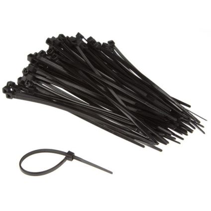Perel Set nylon kabelbinders 2.5x100mm - Zwart, UV-bestendig, sterk, 8 kg
