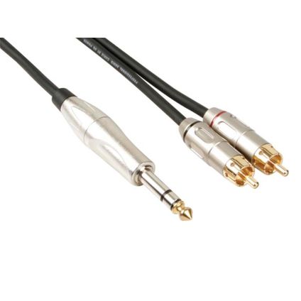 HQ-Power RCA-jack kabel, 2 x RCA mannelijk, 1 x jack 6.35 mm, 6 m, Zwart