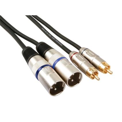 HQ-Power XLR-RCA kabel, 2 x XLR 3-polig, 2 x RCA mannelijk, 1 m, Zwart