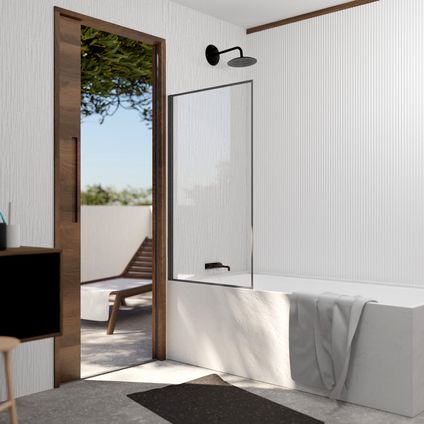 Aurlane Opklapbare Badwand 75x130 cm - Aluminium Gun Metal en Gehard Glas 4 mm