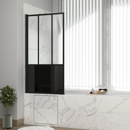 Zwenkbare Badwand 140x80cm Industrieel Type - Matzwart Profiel - Gehard Glas - BLACK INDUS