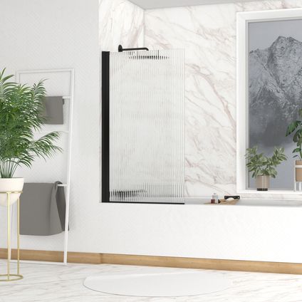 Opklapbaar Badwand 80x140cm - Matzwart Profiel - Gegolfd Gehard Glas 5mm - WAVE