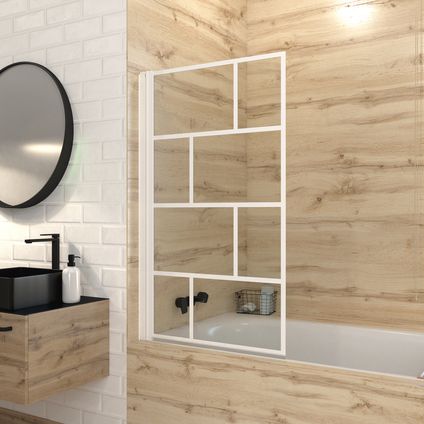Opvouwbare Badwand met Zeefdruk 75x125cm - Wit - BRICKS WHITE