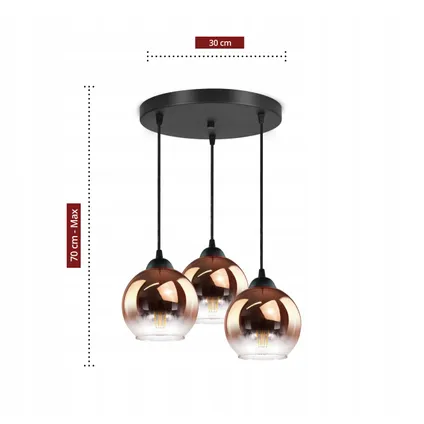 Evanell Lampe pendante Industrielle pour Salon, Salle à manger - Verre Cuivre - 3-lumières - Cuivre - 3 ampoules 2