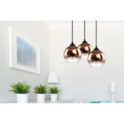 Evanell Lampe pendante Industrielle pour Salon, Salle à manger - Verre Cuivre - 3-lumières - Cuivre - 3 ampoules 7
