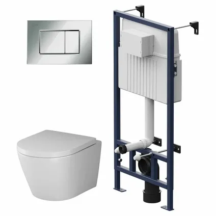 Set: WC suspendu + réservoir de chasse d'eau à encastrer pour montage mural + plaque de commande
