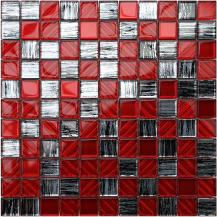 Feuille de mosaïque sur filet Ilcom Red Jeans 30 x 30cm - en verre trempé pour salle de bain ou cuisine