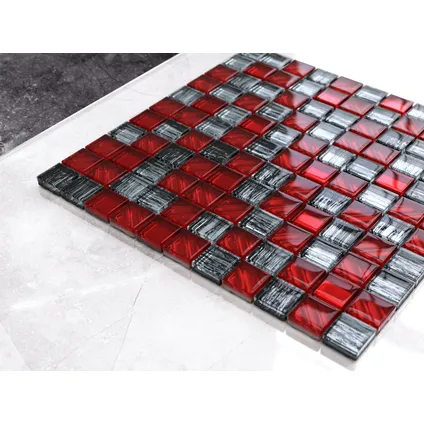 Feuille de mosaïque sur filet Ilcom Red Jeans 30 x 30cm - en verre trempé pour salle de bain ou cuisine 2