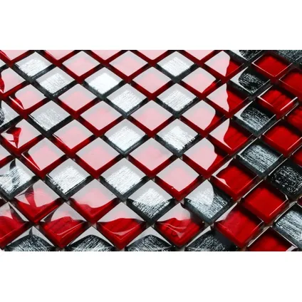 Feuille de mosaïque sur filet Ilcom Red Jeans 30 x 30cm - en verre trempé pour salle de bain ou cuisine 3