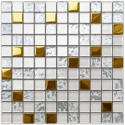 Feuille de mosaïque sur filet Ilcom Frozen Gold 30 x 30cm - en verre trempé pour salle de bain ou cuisine