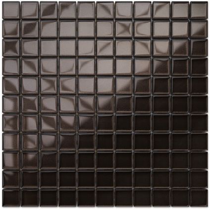 Feuille de mosaïque sur filet Ilcom Dark chocolate 30 x 30cm - en verre trempé pour salle de bain ou cuisine