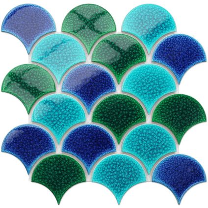 Feuille de mosaïque sur filet Ilcom Blue Wave 28.5 x 29.0 cm - en céramique pour salle de bain ou cuisine