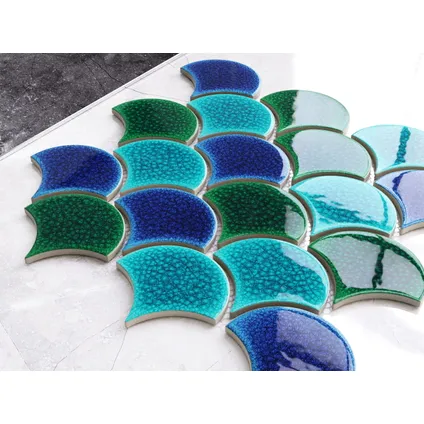 Feuille de mosaïque sur filet Ilcom Blue Wave 28.5 x 29.0 cm - en céramique pour salle de bain ou cuisine 2