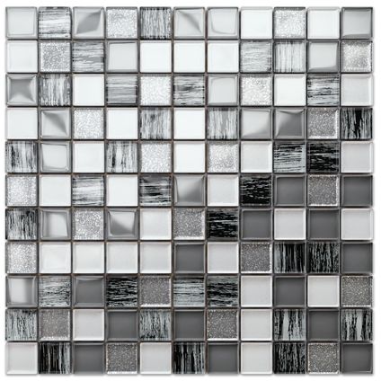 Feuille de mosaïque sur filet Ilcom Grey Zebra 30 x 30cm - en verre trempé pour salle de bain ou cuisine