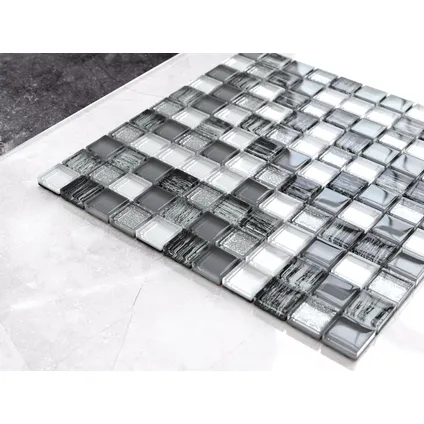 Feuille de mosaïque sur filet Ilcom Grey Zebra 30 x 30cm - en verre trempé pour salle de bain ou cuisine 2