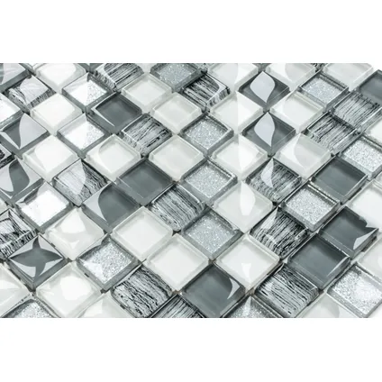 Ilcom mozaïekplaat Grey Zebra op gaas 30 x 30 cm - gehard glas voor badkamer of keuken 3