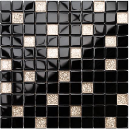 Ilcom mozaïekplaat Black pepper op gaas 30 x 30 cm - gehard glas voor badkamer of keuken