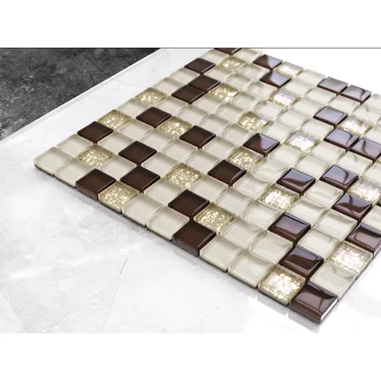 Ilcom mozaïekplaat Bejge Monte Carlo op gaas 30 x 30 cm - gehard glas voor badkamer of keuken 2