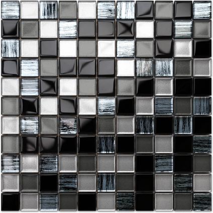 Feuille de mosaïque sur filet Ilcom Black Jeans 30 x 30cm - en verre trempé pour salle de bain ou cuisine