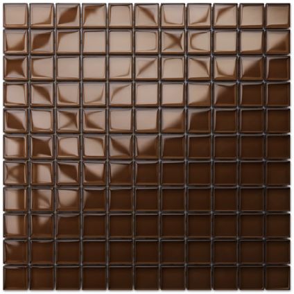 Feuille de mosaïque sur filet Ilcom Chocolate 30 x 30cm - en verre trempé pour salle de bain ou cuisine