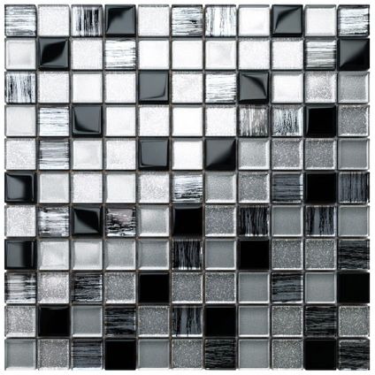 Feuille de mosaïque sur filet Ilcom Black Sabbath 30 x 30cm - en verre trempé pour salle de bain ou cuisine
