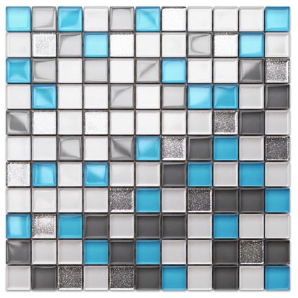 Feuille de mosaïque sur filet Ilcom Blue Harmony 30 x 30cm - en verre trempé pour salle de bain ou cuisine