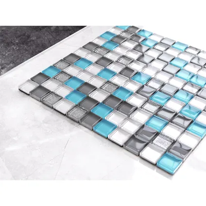 Ilcom mozaïekplaat Blue Harmony op gaas 30 x 30 cm - gehard glas voor badkamer of keuken 2