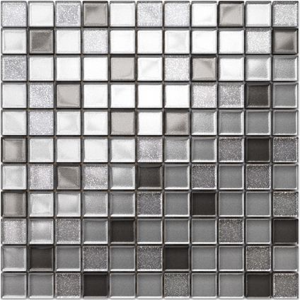 Feuille de mosaïque sur filet Ilcom Brilliant silver 30 x 30cm - en verre trempé pour salle de bain ou cuisine