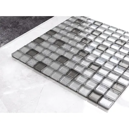 Ilcom mozaïekplaat Brilliant silver op gaas 30 x 30 cm - gehard glas voor badkamer of keuken 2