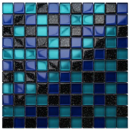 Feuille de mosaïque sur filet Ilcom Ocean blue 30 x 30cm - en verre trempé pour salle de bain ou cuisine
