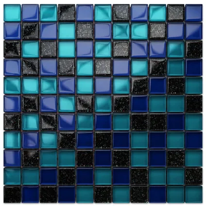 Feuille de mosaïque sur filet Ilcom Ocean blue 30 x 30cm - en verre trempé pour salle de bain ou cuisine