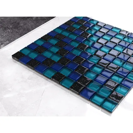 Feuille de mosaïque sur filet Ilcom Ocean blue 30 x 30cm - en verre trempé pour salle de bain ou cuisine 2