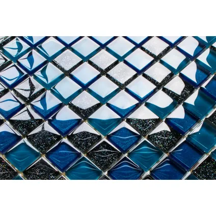 Feuille de mosaïque sur filet Ilcom Ocean blue 30 x 30cm - en verre trempé pour salle de bain ou cuisine 3