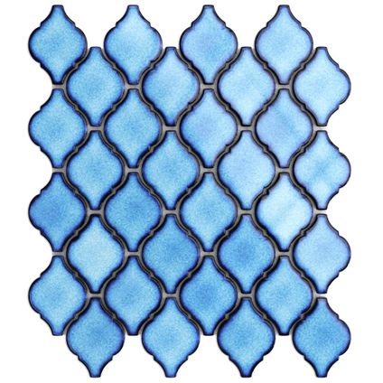 Ilcom mozaïekplaat Blue Arabesque op gaas 27.5 x 25.2 cm - keramiek voor badkamer of keuken