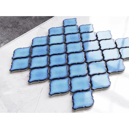 Feuille de mosaïque sur filet Ilcom Blue Arabesque 27.5 x 25.2 cm - en céramique pour salle de bain ou cuisine 2