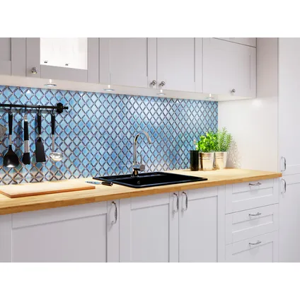 Ilcom mozaïekplaat Blue Arabesque op gaas 27.5 x 25.2 cm - keramiek voor badkamer of keuken 4