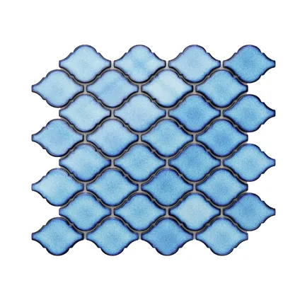 Feuille de mosaïque sur filet Ilcom Blue Arabesque 27.5 x 25.2 cm - en céramique pour salle de bain ou cuisine 6