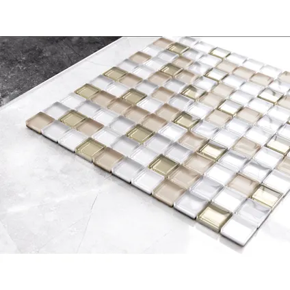 Ilcom mozaïekplaat Caffelatte op gaas 30 x 30 cm - gehard glas voor badkamer of keuken 2