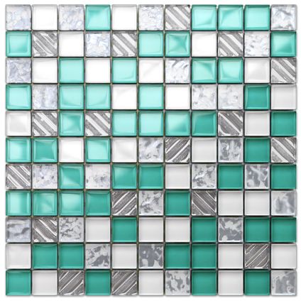 Ilcom mozaïekplaat Cool Mint op gaas 30 x 30 cm - gehard glas voor badkamer of keuken