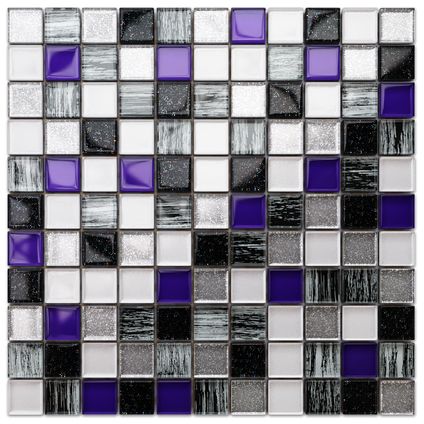 Ilcom mozaïekplaat Violet Valley op gaas 30 x 30 cm - gehard glas voor badkamer of keuken