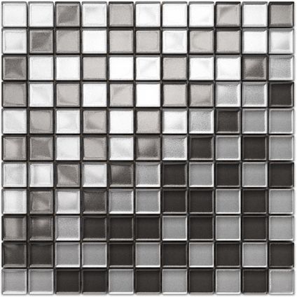 Feuille de mosaïque sur filet Ilcom Grey Graphite 30 x 30cm - en verre trempé pour salle de bain ou cuisine