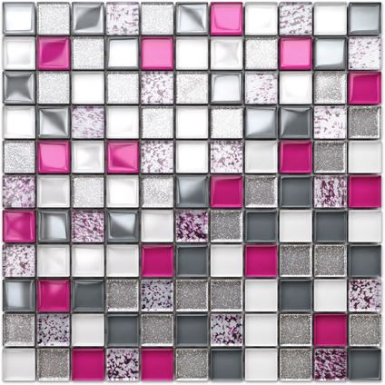 Feuille de mosaïque sur filet Ilcom Pearl Pink 30 x 30cm - en verre trempé pour salle de bain ou cuisine