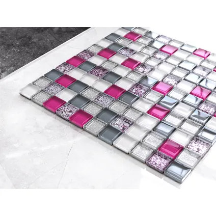 Feuille de mosaïque sur filet Ilcom Pearl Pink 30 x 30cm - en verre trempé pour salle de bain ou cuisine 2