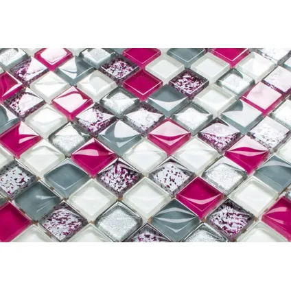 Feuille de mosaïque sur filet Ilcom Pearl Pink 30 x 30cm - en verre trempé pour salle de bain ou cuisine 3