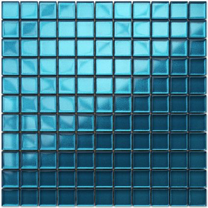 Feuille de mosaïque sur filet Ilcom Blue metal 30 x 30cm - en verre trempé pour salle de bain ou cuisine