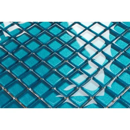 Feuille de mosaïque sur filet Ilcom Blue metal 30 x 30cm - en verre trempé pour salle de bain ou cuisine 5