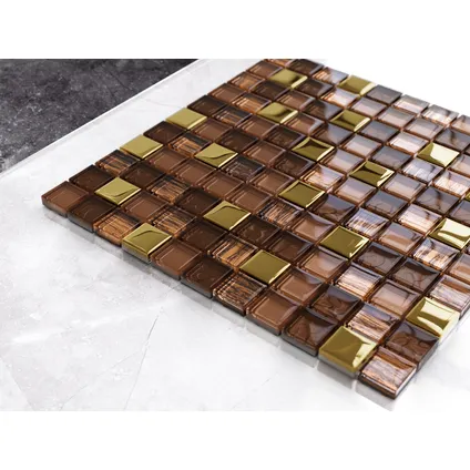 Ilcom mozaïekplaat Azteca Gold op gaas 30 x 30 cm - gehard glas voor badkamer of keuken 2