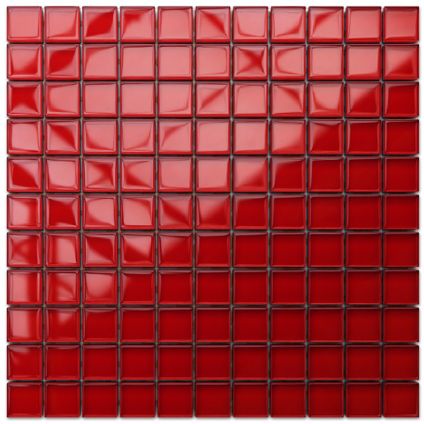 Feuille de mosaïque sur filet Ilcom Pure red 30 x 30cm - en verre trempé pour salle de bain ou cuisine