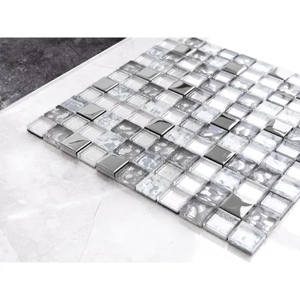 Feuille de mosaïque sur filet Ilcom Freezing Rain 30 x 30cm - en verre trempé pour salle de bain ou cuisine 2